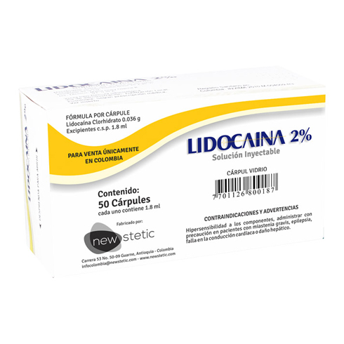 ANESTESICO LIDOCAINA AL 2% VIDRIO CAJA X 50 NEW STETIC