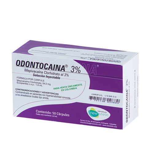 [AC0556] ANESTESICO ODONTOCAINA AL 3% CARPUL VIDRIO X 50 UND NEW STETIC